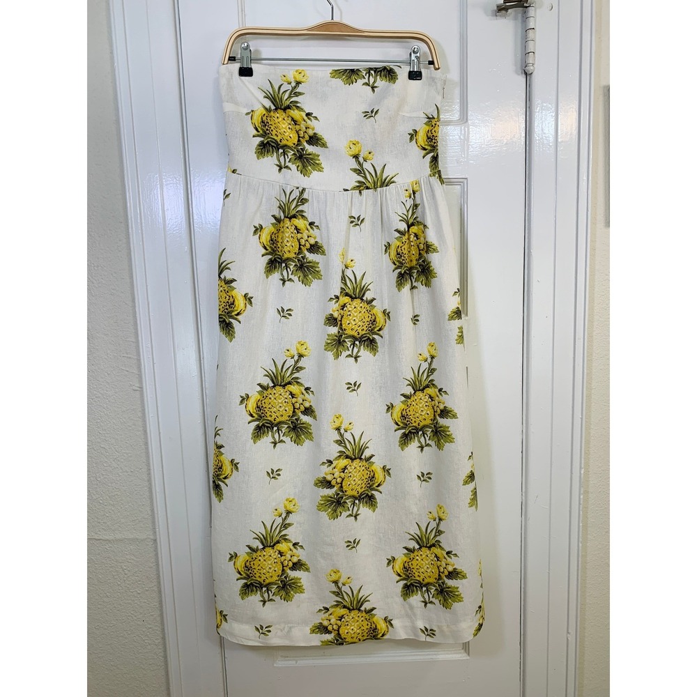Tahari Cream Linen Sundress Pineapple A‎ Line Fit Flare Resort Vacation Size 8 - Picture 11 of 16